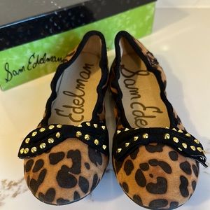 Sam Edelman Girls Felicia Ballet Flats Size 4 Leopard Bow